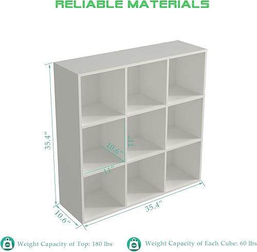 Miniatura 2 de Estantería de almacenamiento de 9 cubos, estantería abierta de madera de 3 niveles para el hogar y la oficina, vitrina, blanco cálido