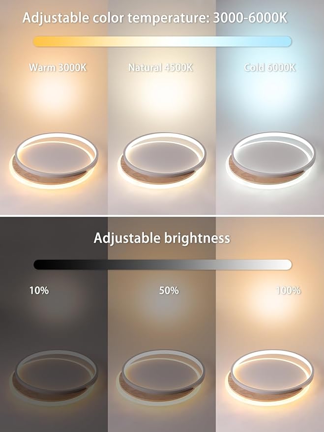 FANLG LED Plafondlamp, 24W 40CM LED dimbare plafoniere met afstandsbediening, 3000K-6000K,ronde moderne slaapkamer plafond verlichting, witte plafondlamp voor de woonkamer, kantoor photo 2