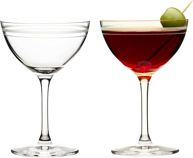 Muldale Nick and Nora Glass Set of 2 Crystal Glass, 125ml - Espresso Martini Glasses for Manhattan, Sherry, Port - Premium Crystal - Coupe Cocktail Glasses