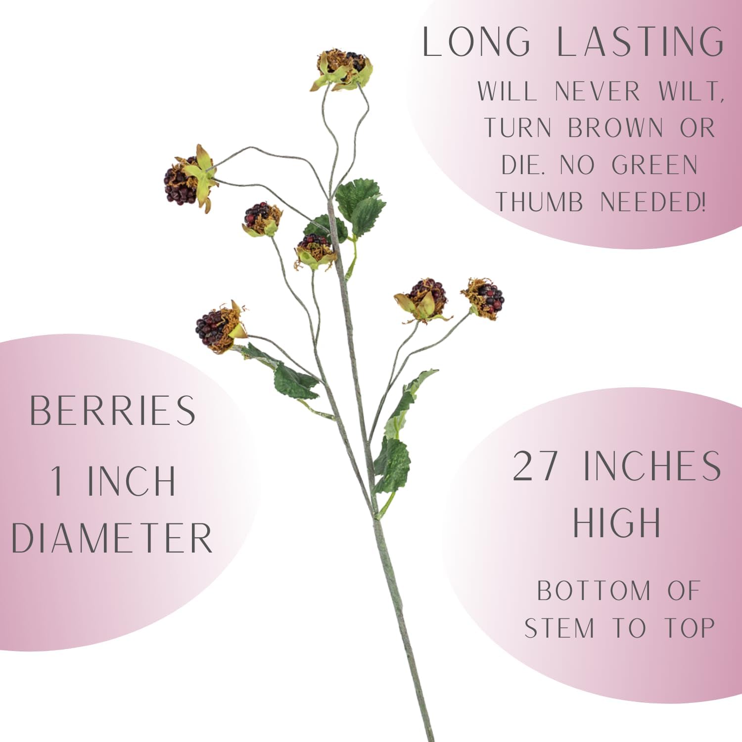 Factory Direct Craft Artificial Wild Raspberries Stems Set of 2 - Fake Berry Stem for Spring and Summer Arrangements (27 Inches High)