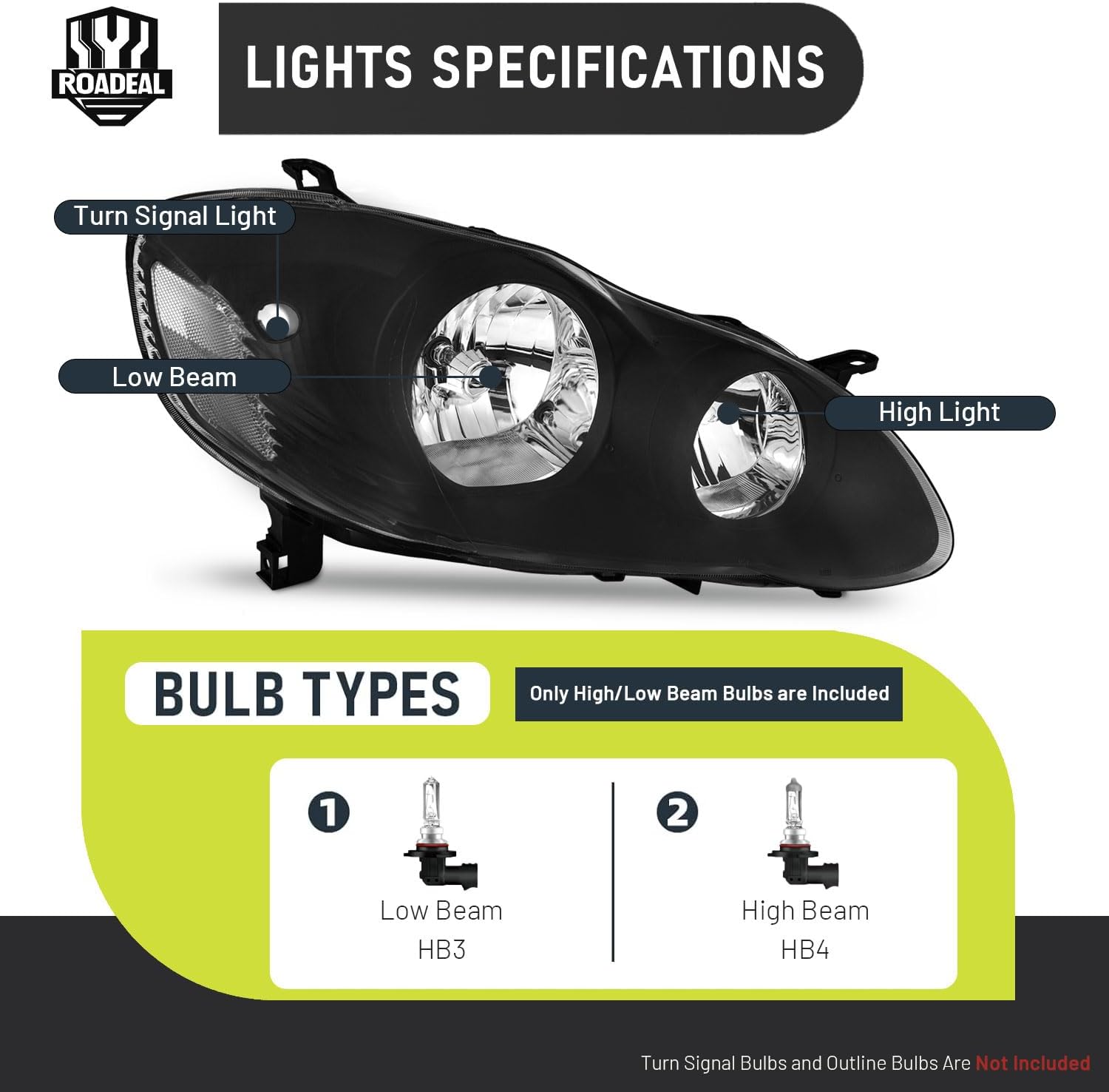 Headlights W/Bulbs for 2003 2004 2005 2006 2007 2008 Toyota Corolla Halogen Headlamp Replacement Driver & Passenger Side