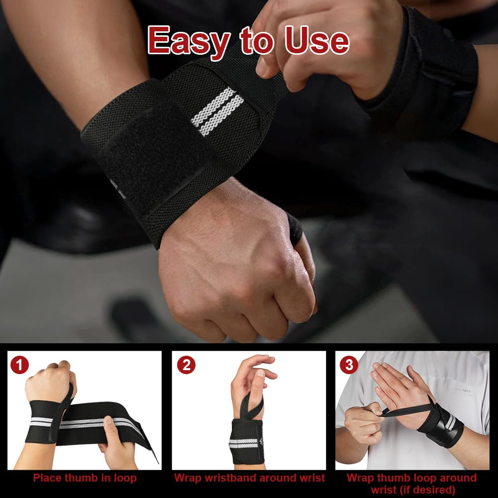 flintronic Fasce Polsi Sollevamento Pesi Cinghie, Polsiere per Fitness, con Anello per Pollice, Elasticità Cinturino di Supporto per Il Polso, per Powerlifting, Bodybuilding & Allenamenti di Forza