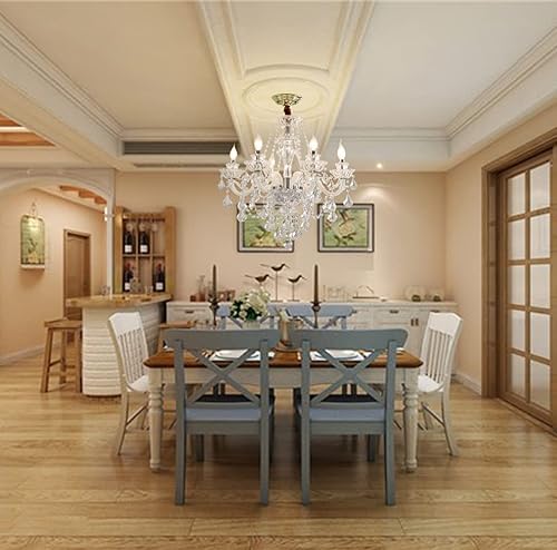 Miniatura 4 de Durahonn Candelabro de cristal K9 de lujo, 18 luces, lámpara de techo contemporánea de cristal transparente, lámpara colgante de cristal de lujo,