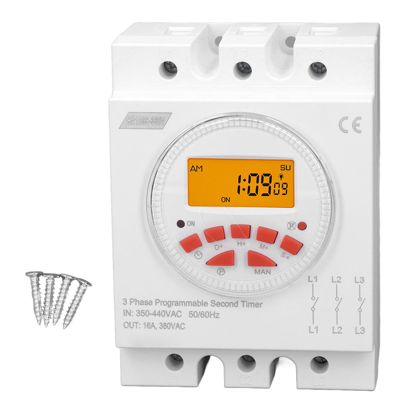 Interruptor Temporizador de Alimentación de Control Programable Trifásico Fácil de Usar con BateríA de Respaldo, para Puertas Automáticas de Gallinero, Resistencia de 16 A de Capacidad