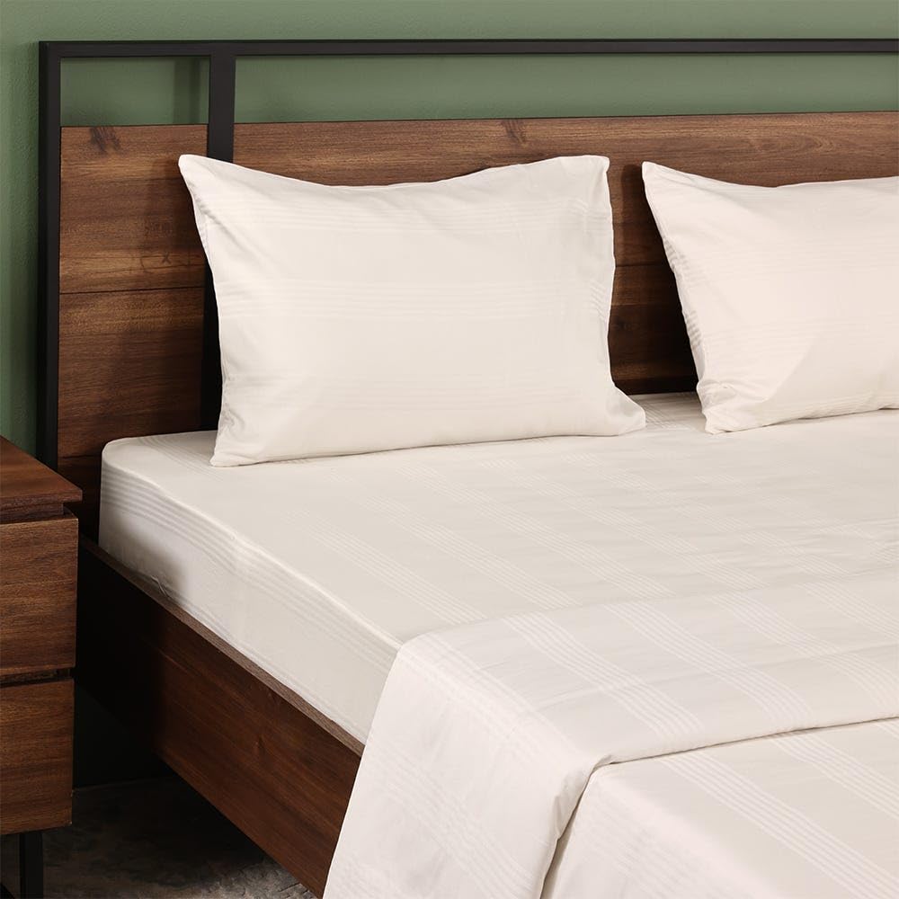 homes r us هومز أر أس Sup eme Dobby St ipes Queen Fitted Sheet Set, Ivo y – 150X200 Cm, 450 Tc