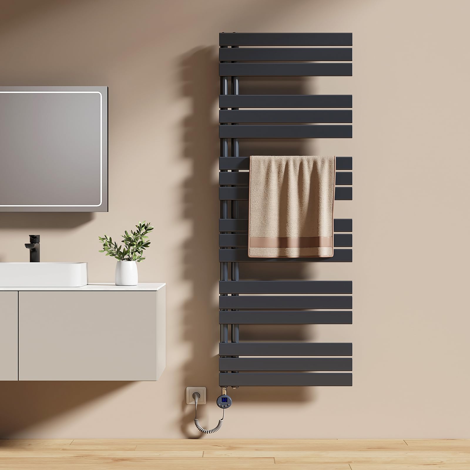 EMKE Scaldasalviette Elettrico con WIFI Termostato 160x60 cm,Antracite | Resistenza Riscaldante con Timer, Termoarredo Bagno, 1000W,Scaldasalviette Elettrico Bagno