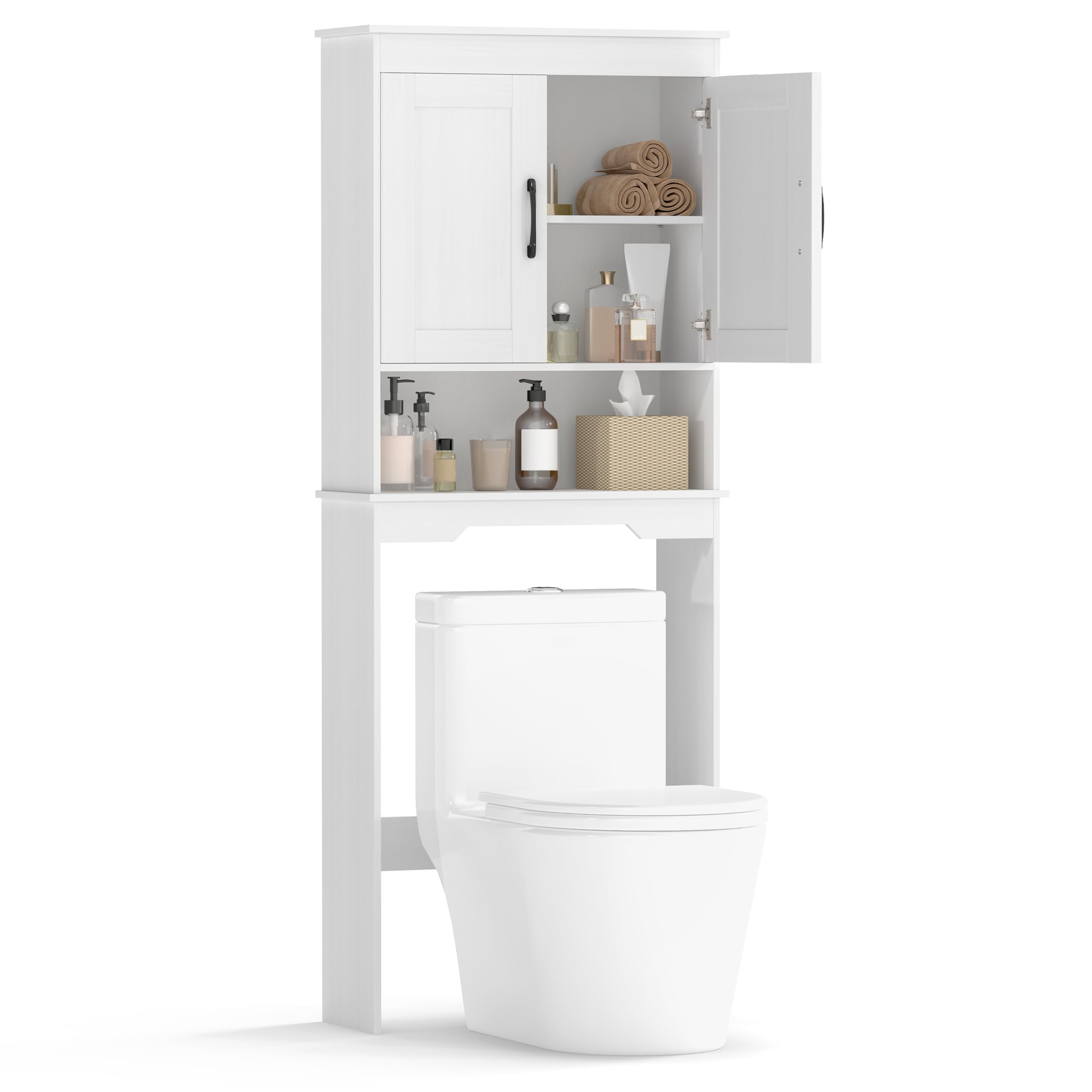LIFEZEAL Mobile alto WC / lavatrice - Mobile da bagno con 2 ante e ripiano regolabile, armadio da bagno indipendente (bianco)