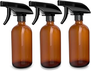 3 Pack - Refillable Empty Amber Glass Spray Bottles [Free Phenolic Cap and Pipette] Great for Cleaning Solutions, Hair, Essential Oils, Plants - Trigger Sprayer with Mist and Single Mode (8 OZ)