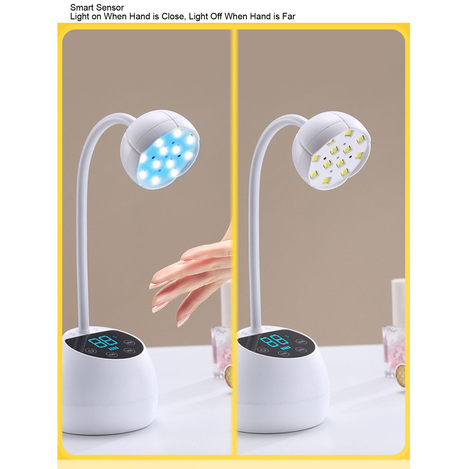 Lámpara de Uñas LED, Luz UV Recargable USB Inalámbrica de 36 W con Sensor Infrarrojo Inteligente y Cuello de Cisne Ajustable, 3 Configuraciones de (Galvanizado blanco con sensor