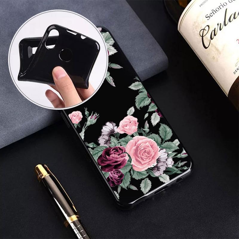 Phone Case for Doogee DK10 (6.67") with [2 x Tempered Glass Protective Film], Ultra-Thin Shockproof Bumper Cover Black Soft Silicone Case for Doogee DK10 - Red Rose
