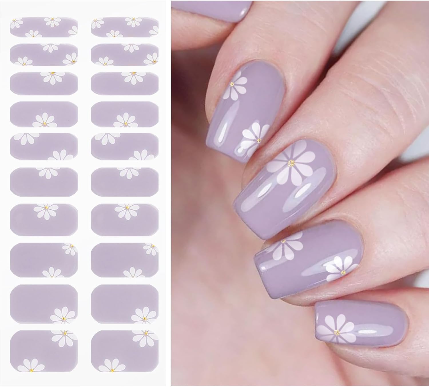 Witte Bloem Licht Paars Nagelfolie UV Gel Nail Art Sticker Nagelsticker Selbstklebend Nagel Decoratie