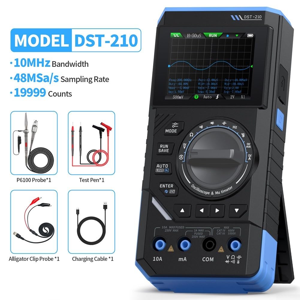 DST-210 DST-201 Multímetro Osciloscopio Digital 3 en 1, 19999 cuentas, 48 Msps (DST-210 (10MHz))