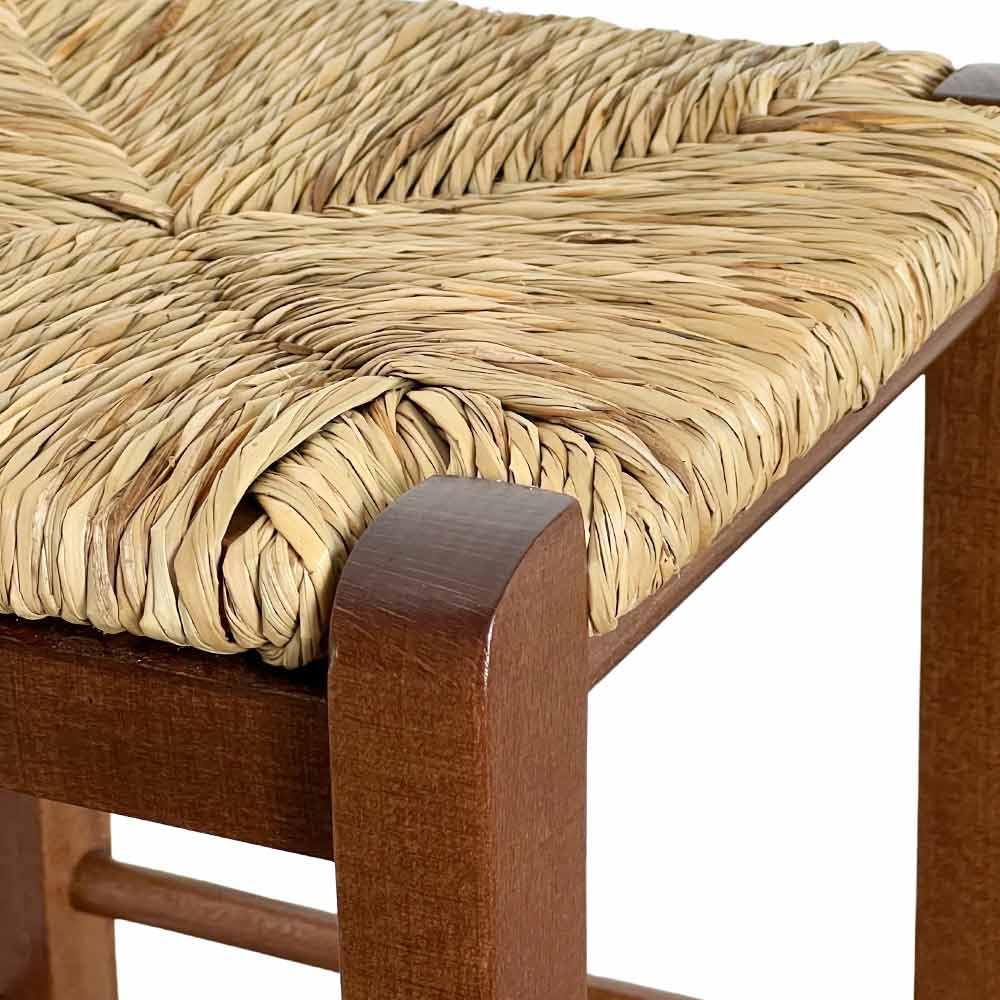 OKAFFAREFATTO MADDALONI Taburete bajo de madera con asiento cuadrado de 30 x 30 cm, de paja de nogal oscuro, altura 47 cm, ya montado con patas de sable