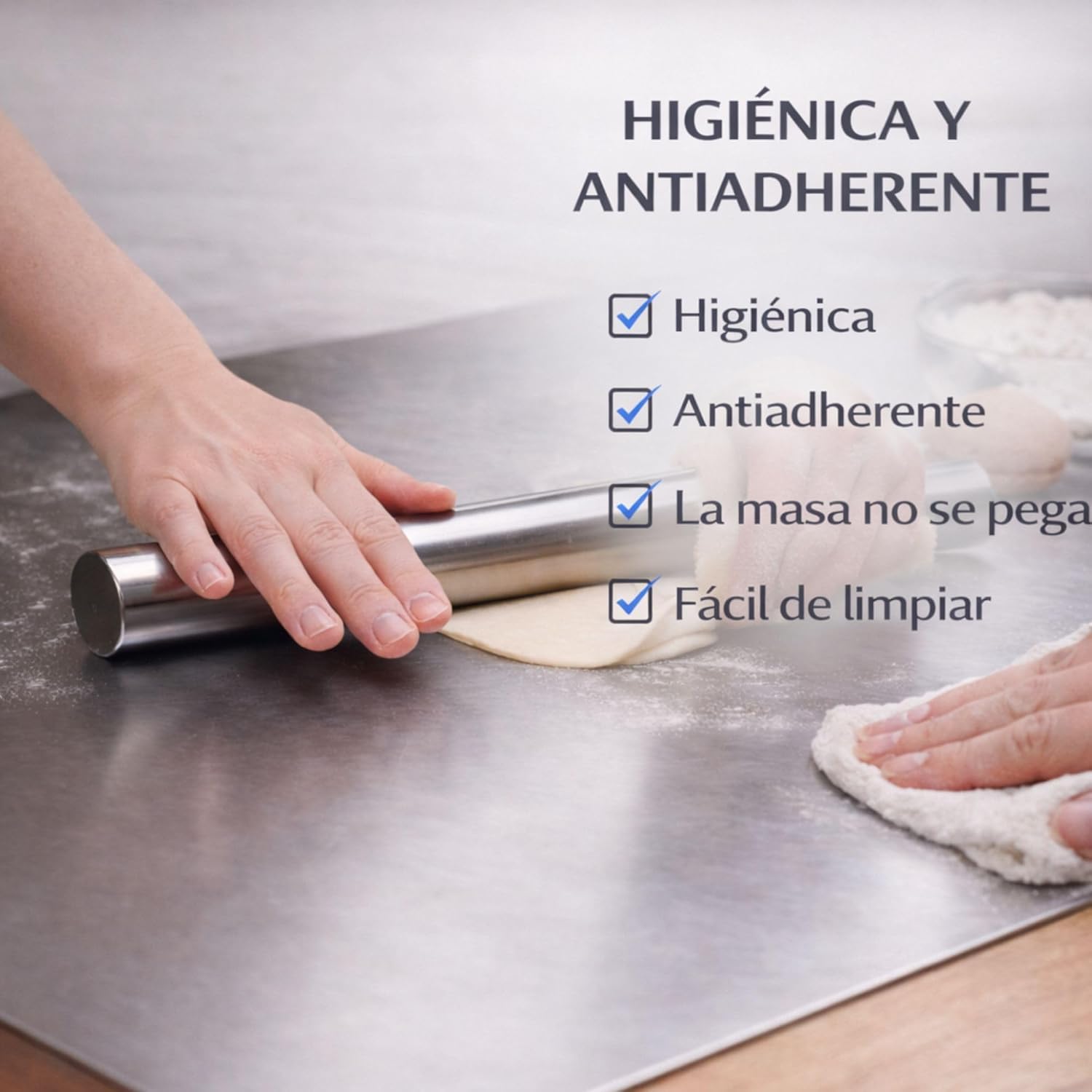 Deska do krojenia ze stali nierdzewnej 40 x 30 cm + zestaw szpatułek – higieniczna i antybakteryjna – duża, wytrzymała i łatwa do czyszczenia – idealna do mięsa, warzyw, owoców i ciasta