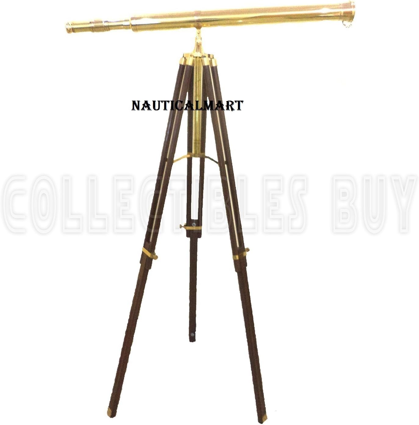 Nauticalmart Vintage Solid Brass Nautical Port Marine Navy Floor Standing Telescope Single Barrel Brass Finish & Brown Stand