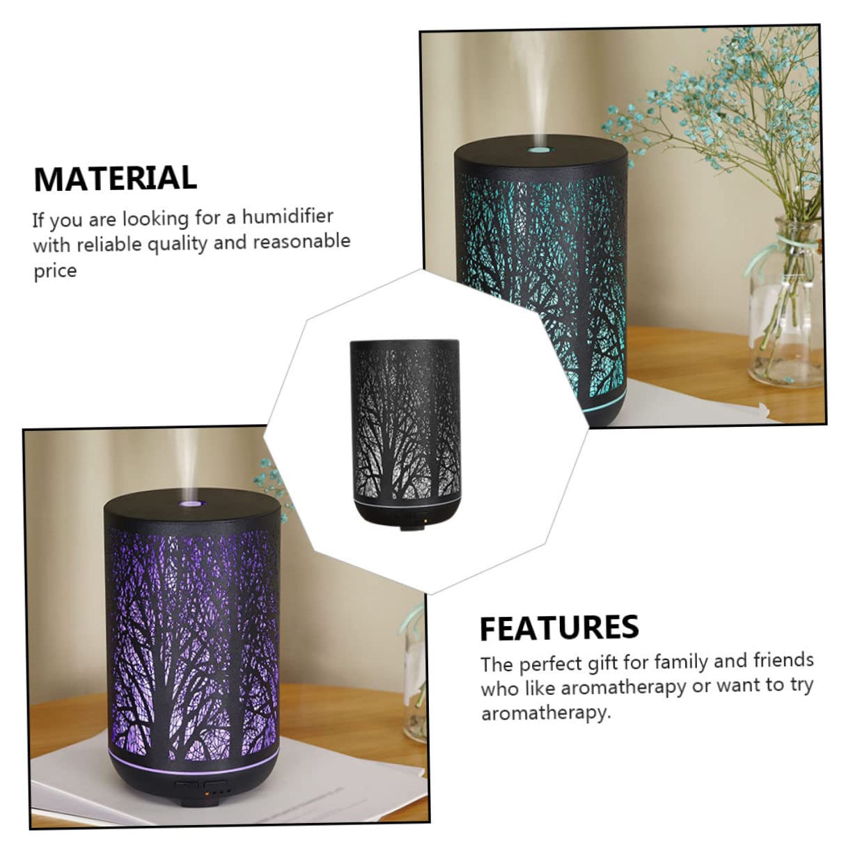 Diffusore Da Tavolo e Umidificatore Creativo 300ml Design in Ferro Traforato, Dispositivo Per Aromi Per Casa e Ufficio, Umidificatore Portatile Adatto a Rilassamento e Aromaterapia
