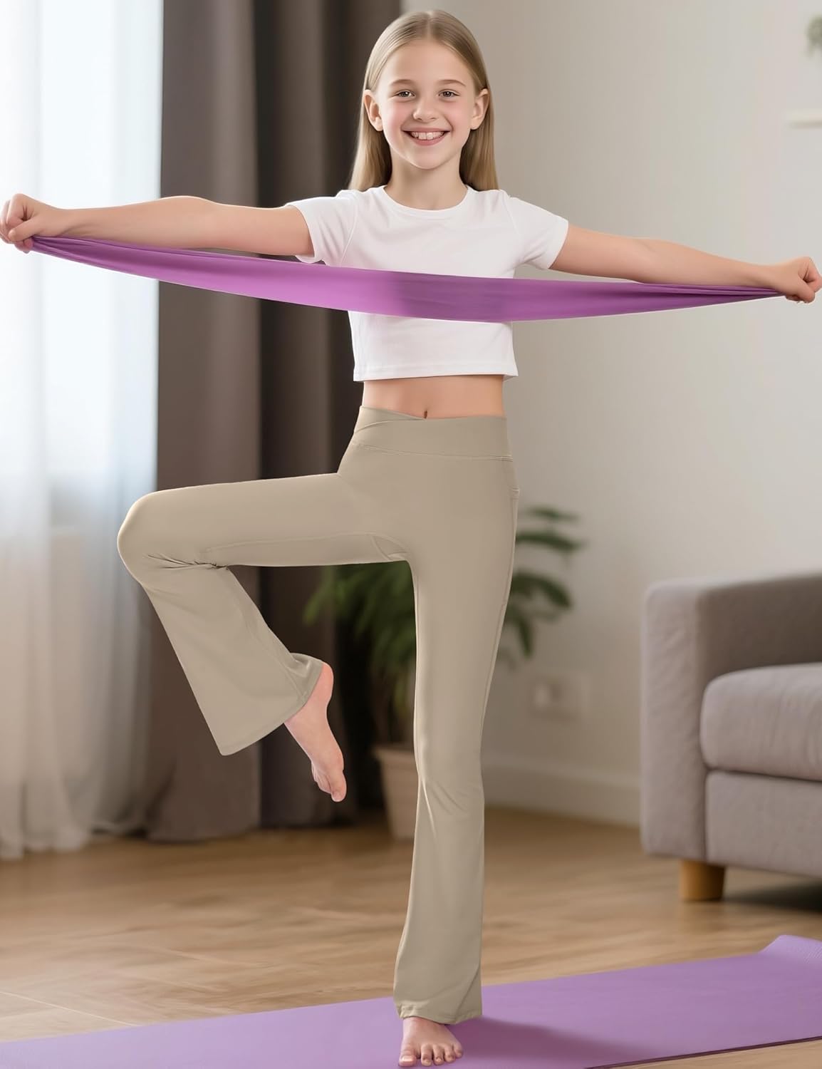 KEREDA Girls Flare Leggings High Waist Bell Bottoms for Kids Yoga Dance Pants with Pockets Ages 7-14 Years - Image 7