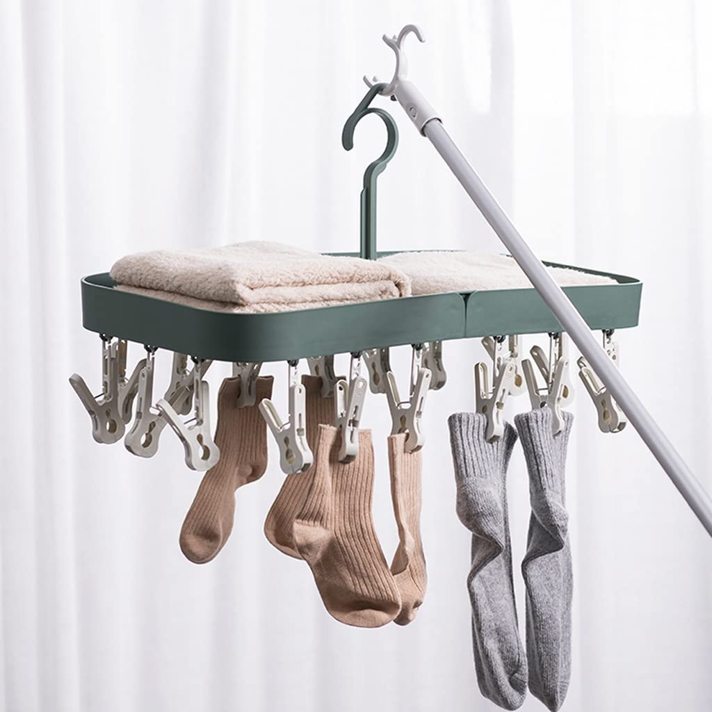 Cintres Cintres Pliables avec 18 Pinces De Séchage, Cintre pour sous-vêtements, Pince À Linge en Plastique, Goutte Cintre Vêtement(Blue)