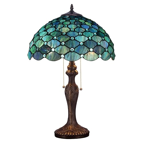 ZJART Tiffany Table Lamp Stained Glass Lamp 16X16X24 Inch Antique Standing Reading Light Living Room Office Bedroom (Sea Blue Pearl) - Z12A03F16