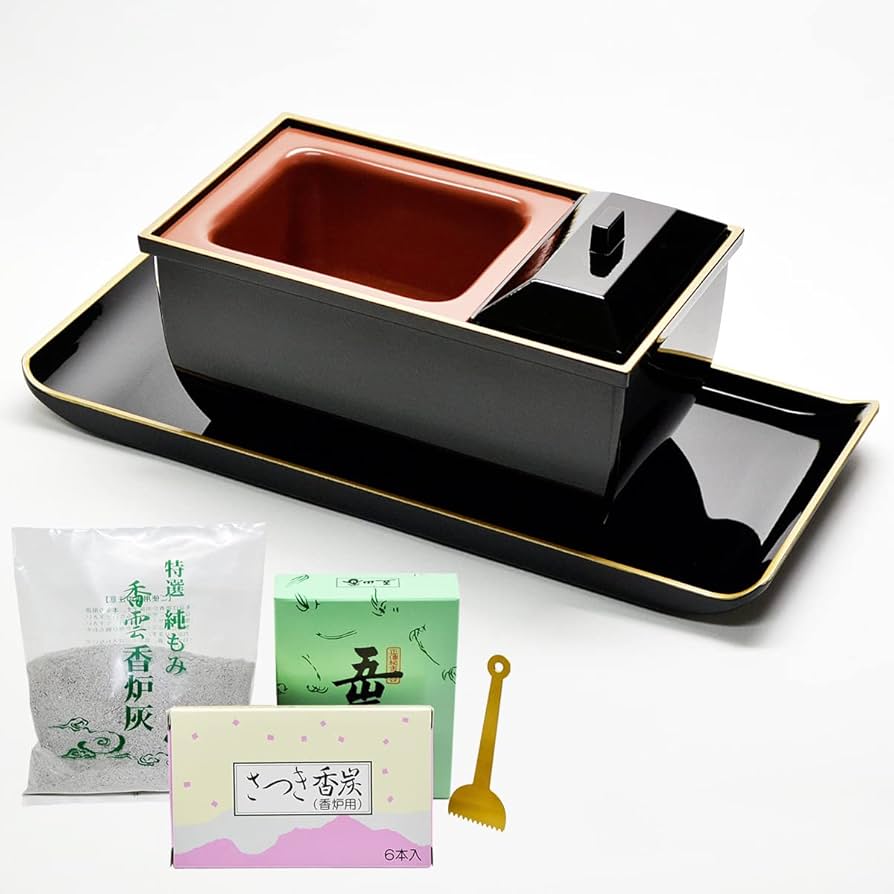 Amazon｜お焼香フルセット 072 お盆付き焼香炉 灰 抹香 香炭 灰