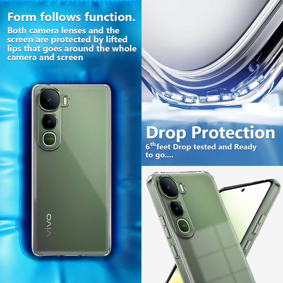 Image of Fashionury Crystal Clear Case for Vivo Y400 5G | Yellowing Resistance | Transparent TPU Silicone | Raised Camera Lips | Slim Transparent Cover