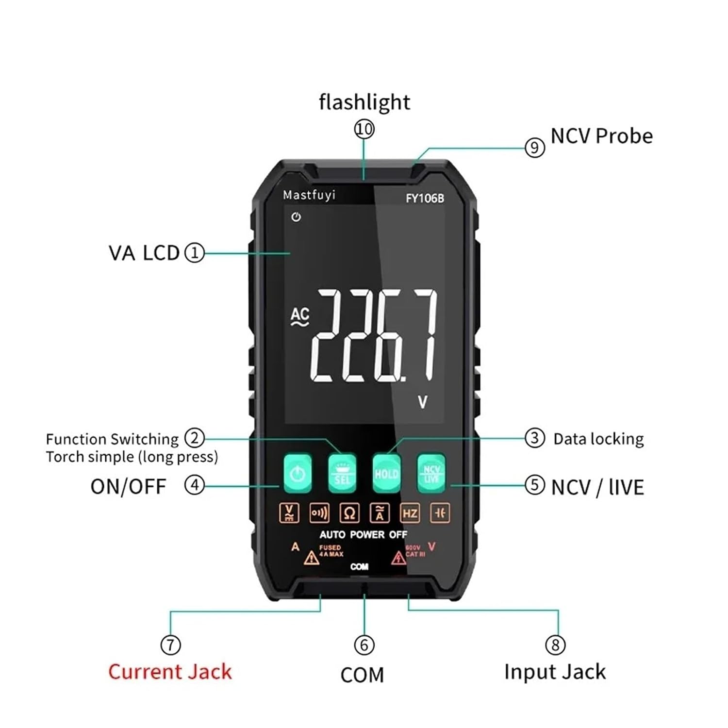 FY106 Multifunctional Digital Multimeter AC/DC NCV Voltmeter with Automatic Range 600V(FY106A)