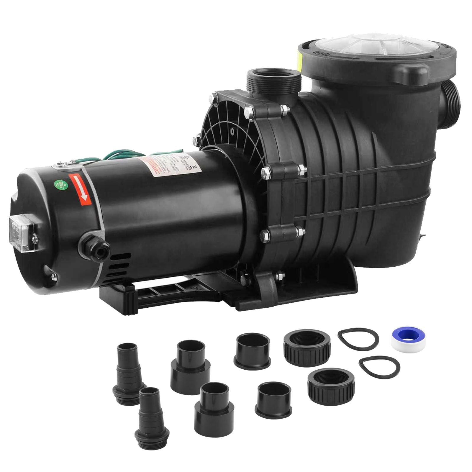 Pompe de piscine hors sol/creusée, 1,5 HP 6600 GPH puissante auto-amorçante pour 15 000 à 31 000 piscines pour pompe de piscine double tension avec panier filtrant, raccords de tuyauterie inclus