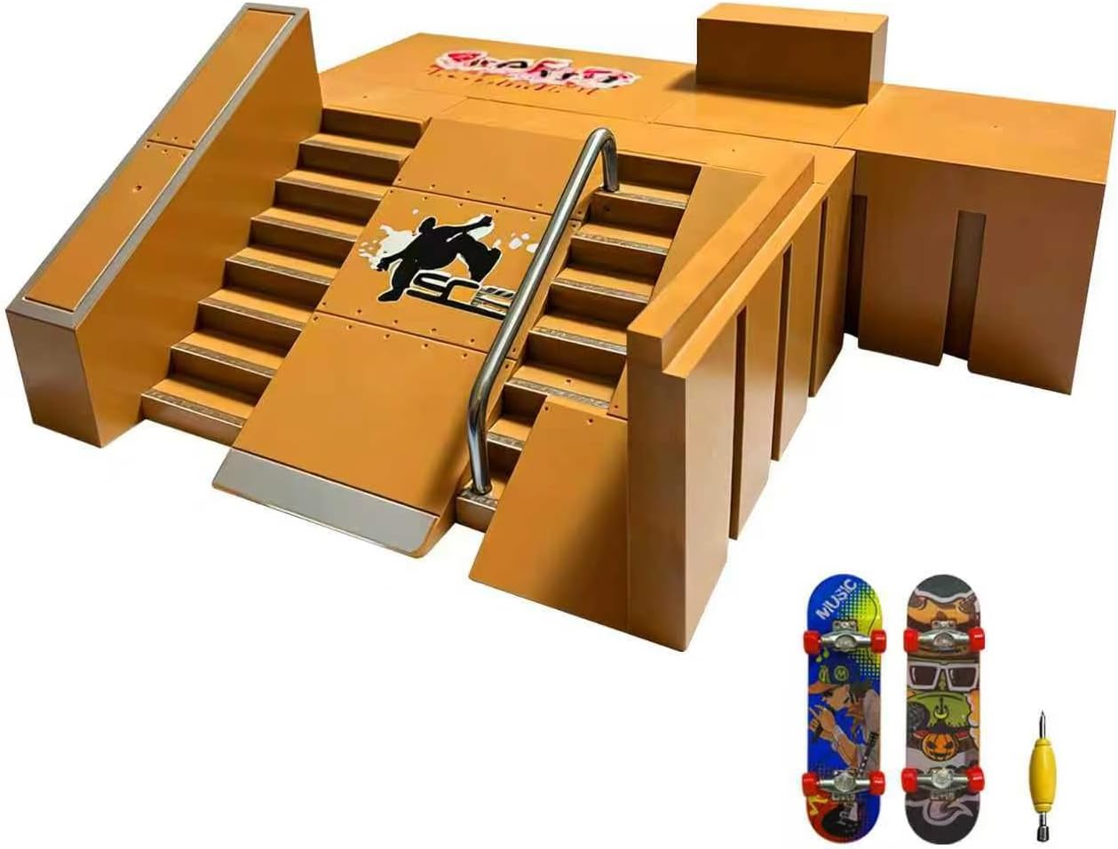 8-in-1 Fingerboard Skate Park Kit with 2 Mini Fingerboards, DIY Finger Skateboard Ramp Set for Kids Ages 5+