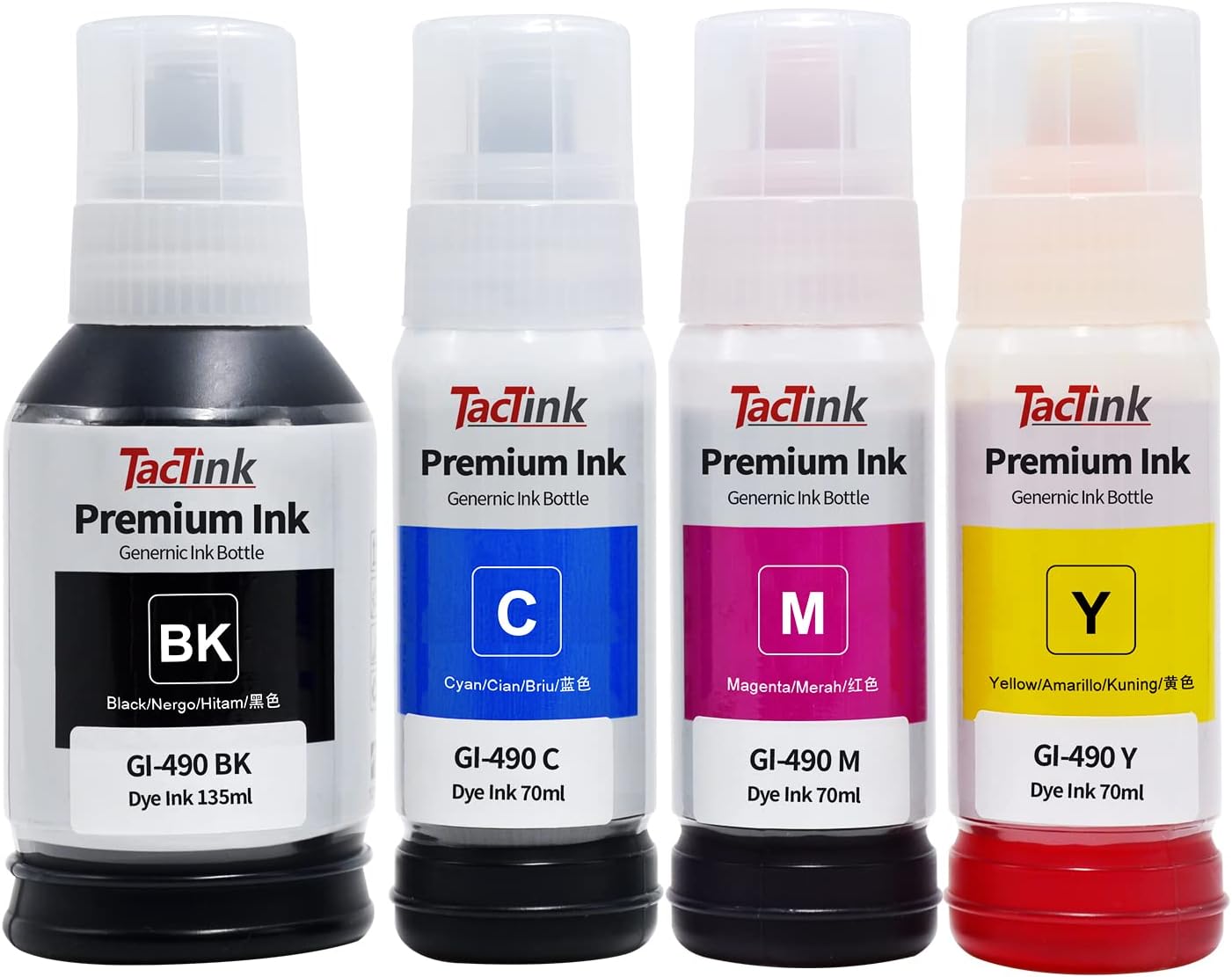Gi-490 Ink Bottle 490 Ink Tank Cartridge for Canon Ink GI 490 EcoTank for Canon Pixma G1400 G1410 G1411 G2400 G2410 G2411 G3400 G3410 G3411 G4400 G4410 G4411 (4 Pack Black Cyan Magenta Yellow)