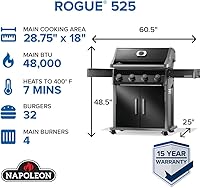 Vista 2 de Napoleon Rogue 525 Parrilla de Gas Natural, Negra, Rejillas de Acero Inoxidable, Barbacoa Resistente de 4 Mecheros