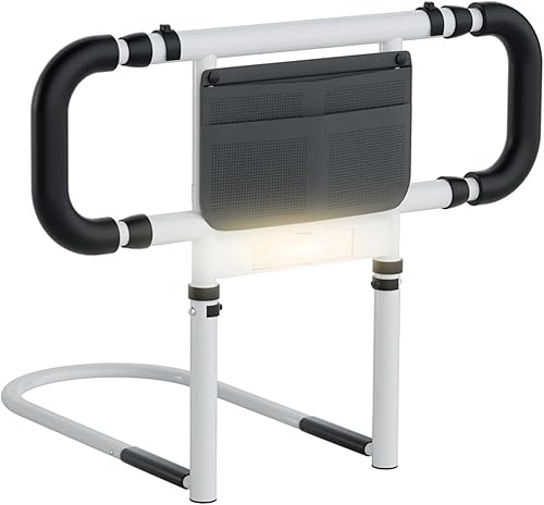 Miniatura 8 de Rieles de cama para adultos mayores productos de asistencia para ancianos con doble agarre ajustable, bolsillo de almacenamiento, luz con sensor de