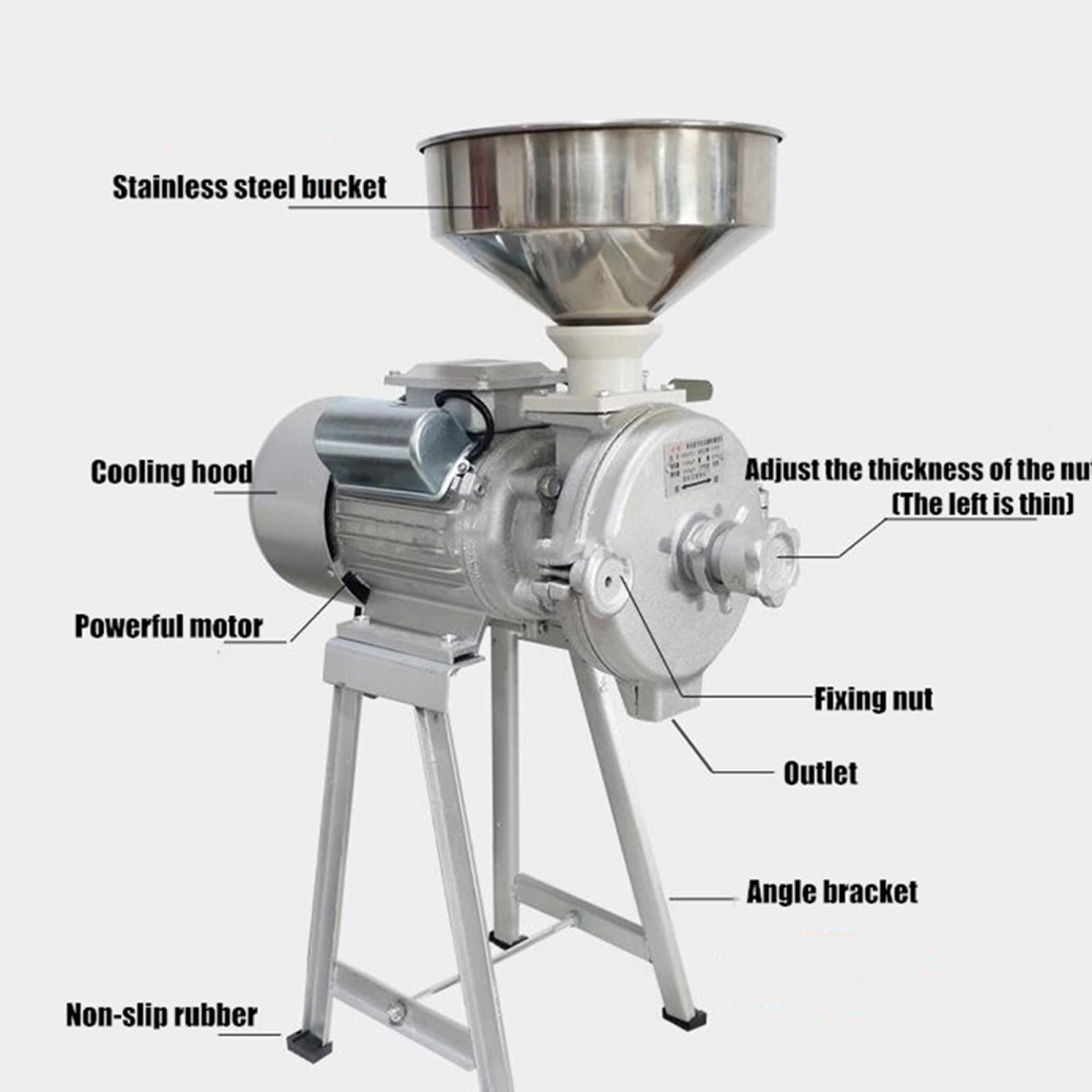Molinillo de alimentos eléctrico Molino de granos Molino húmedo Molinillo de café, Molinillo de maíz de acero inoxidable comercial Fresadora de harina industrial para pimienta, soja, maní
