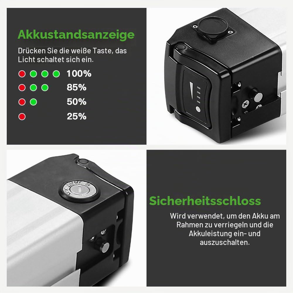 E-Bike Batterie 24V 15,6Ah Li-ion Akku Sitzrohrbatterie inklusive Ladegerät kompatibel mit Ruhrwerk, Tchibo, PortaPower