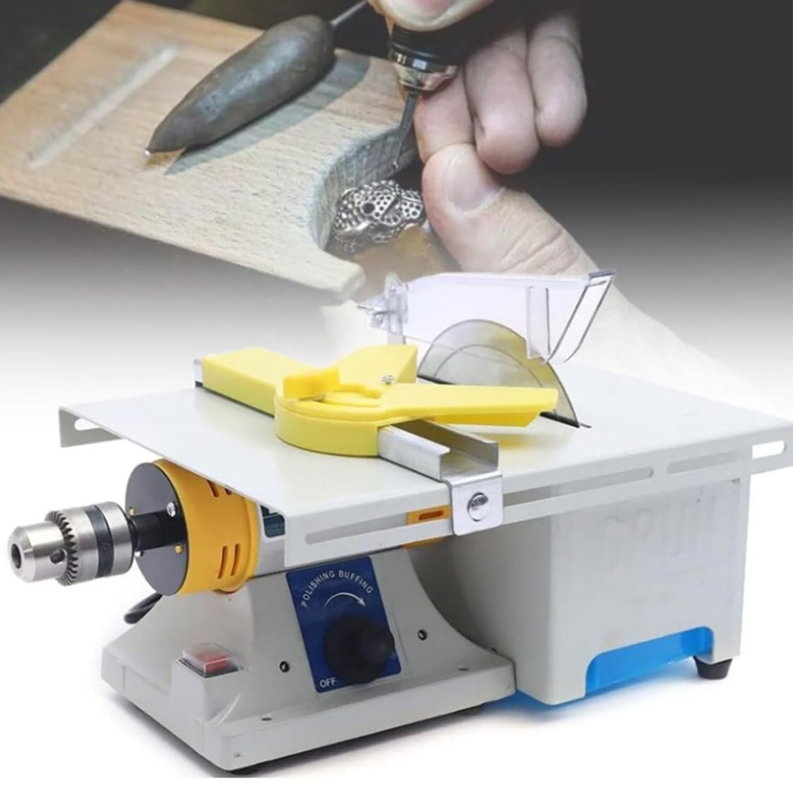 TsoLay Lucidatrice per Gioielli, Mini Sega da Tavolo da 750 W, 0-10.000 Giri/min, Regolazione Continua della velocità, Funzionamento Pratico per Taglio, Incisione, Lucidatura E Foratura