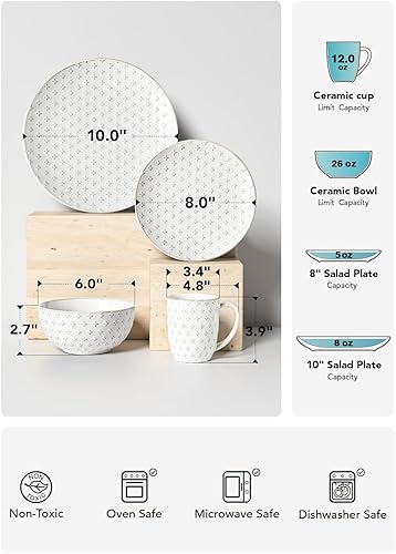 Miniatura 2 de LE TAUCI Juego de vajilla de 4 piezas, platos y cuencos de cerámica con tazas, regalo de inauguración de la casa, sirve para 1 (platos llanos de 10