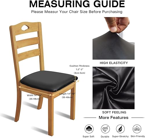 Miniatura 7 de Fundas de asiento elásticas de cuero con lazos elásticos, impermeables, de piel sintética, extraíbles y lavables, para el hogar, la cocina (negro, 2