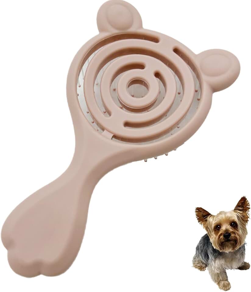 Escova de cachorro com design de orelhas de gato, cerdas macias e delicadas, ferramenta de desembaraçamento de plástico para cães pequenos, adequada para Yorkie Shih Tzu Maltipoo maltês (rosa