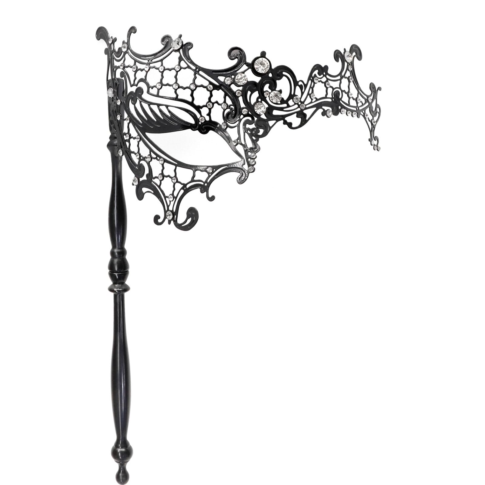 Thmyo Laser Cut Metal Venetian Halloween Mardi Gras Party Mask with Holding Stick, Venetian Carnival Metal Rhinestone Masquerade Mask for Women