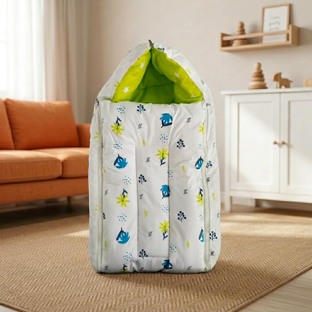 KRIDLO 3 in 1 Baby Sleeping Bag & Carry Nest for Newborn (Blue Daisy), Portable Hypoallergenic Cotton Bedding Set for 0-3 Months, Unisex Baby Bedding & Holding Set, Soft & Lightweight 2