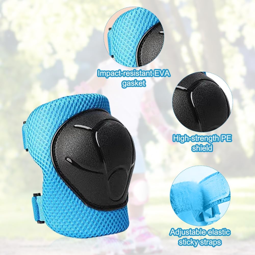 Set Protection Enfant 7 Pièces – Casque Vélo + Genouillères + Coudières + Protège-poignets – Réglable, Bleu, ABS/EPS – Dès 3 Ans Pour Roller, Skate, Trottinette