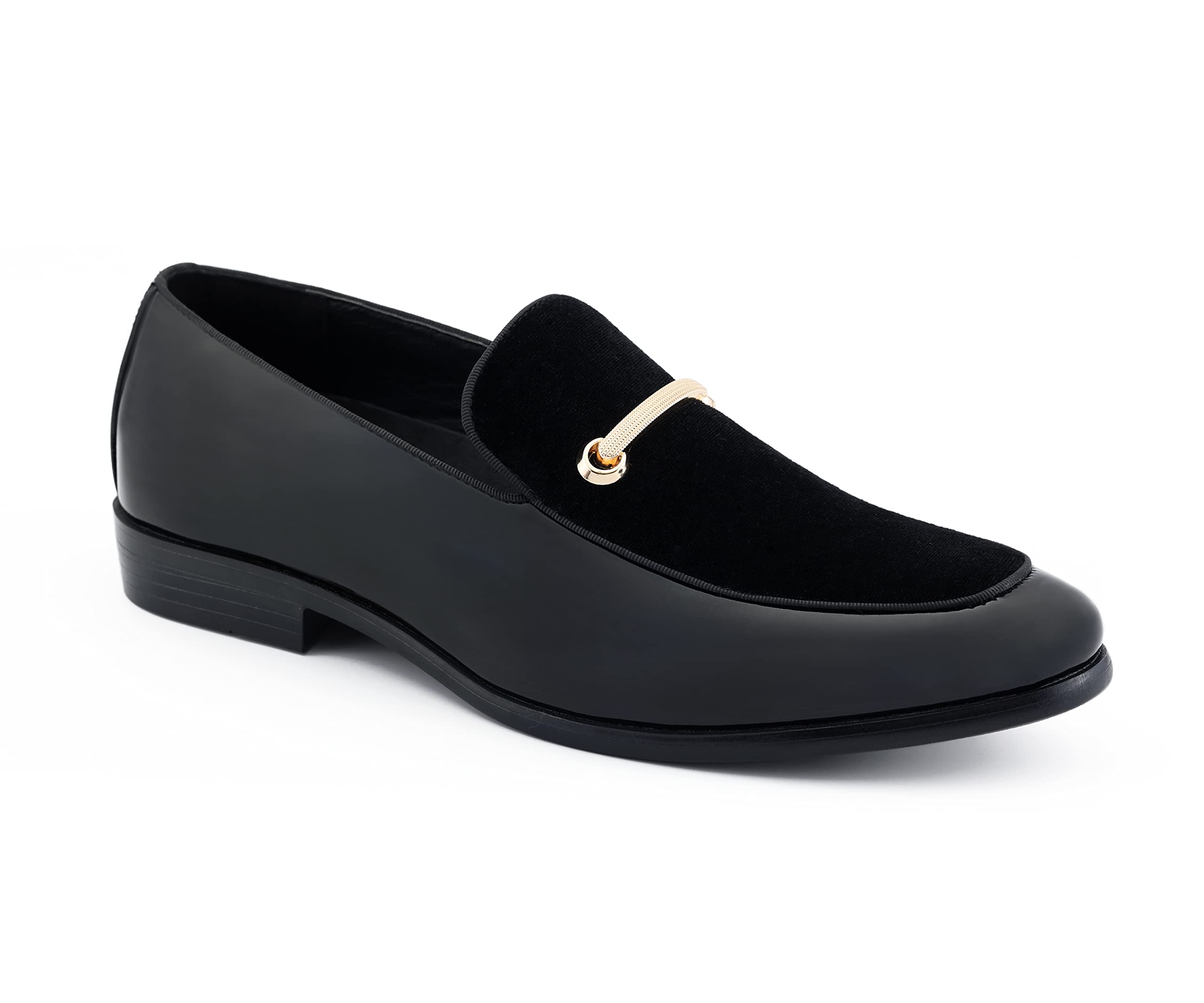 Amali Fay Velvet Men’s Slip-On Shoes with Gold Chain Ornament Dress Shoes for Men Velvet Formal Loafers for Men The Original Smoking Men Tuxedo Dress