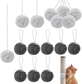 NBEADS 20pcs 2 Styles Interactive Cats Toy Replacement Balls for Cat Tree Tower Kitten Dangle Toy with Bell Rope Kitten Scratching Post Tree Tower Ball for Indoor Kitten, Light Grey