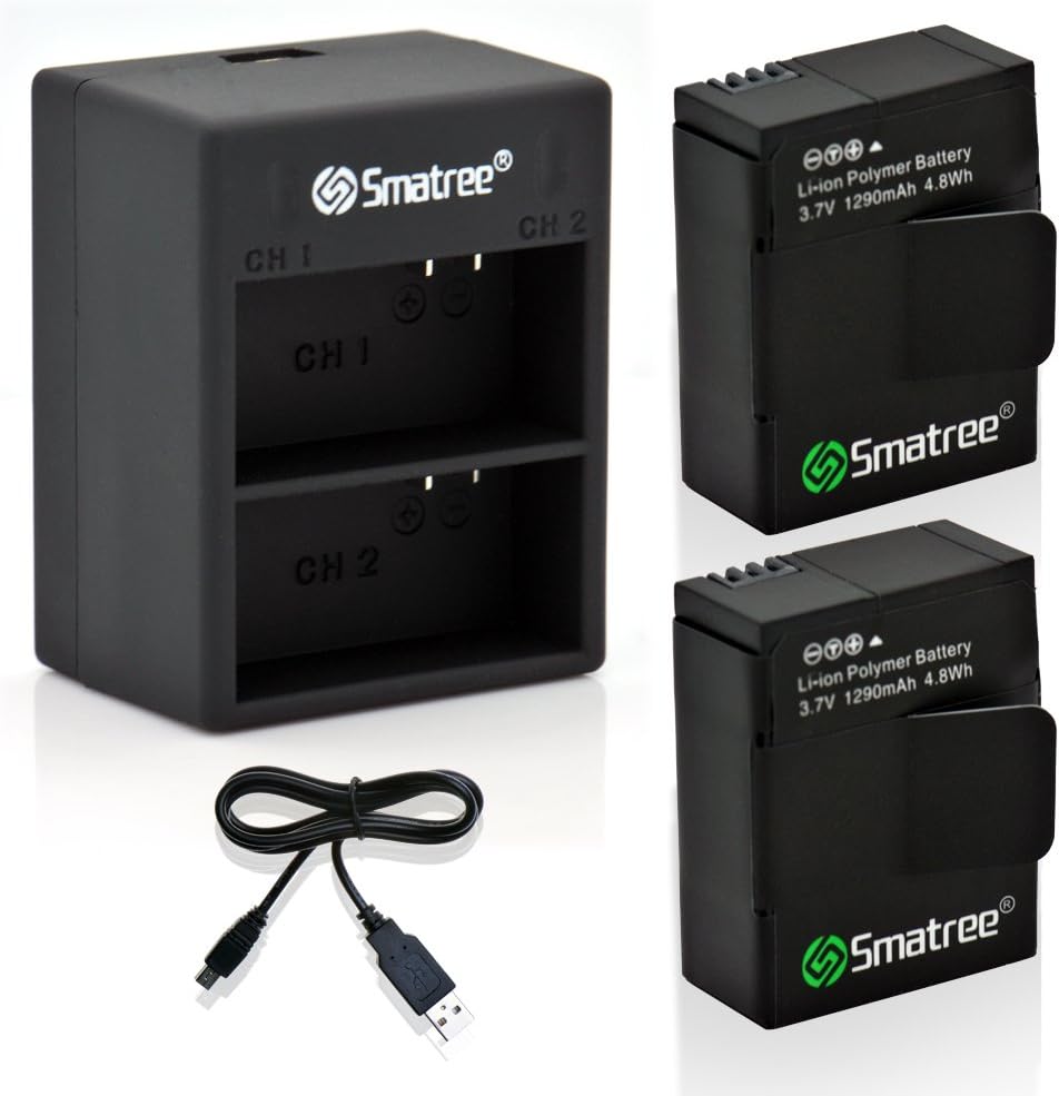 Smatree Battery Compatible for GoPro Hero3+ / Hero 3 Camera, Long Battery Life, 1290mAh Rechargeable, Dual Charger