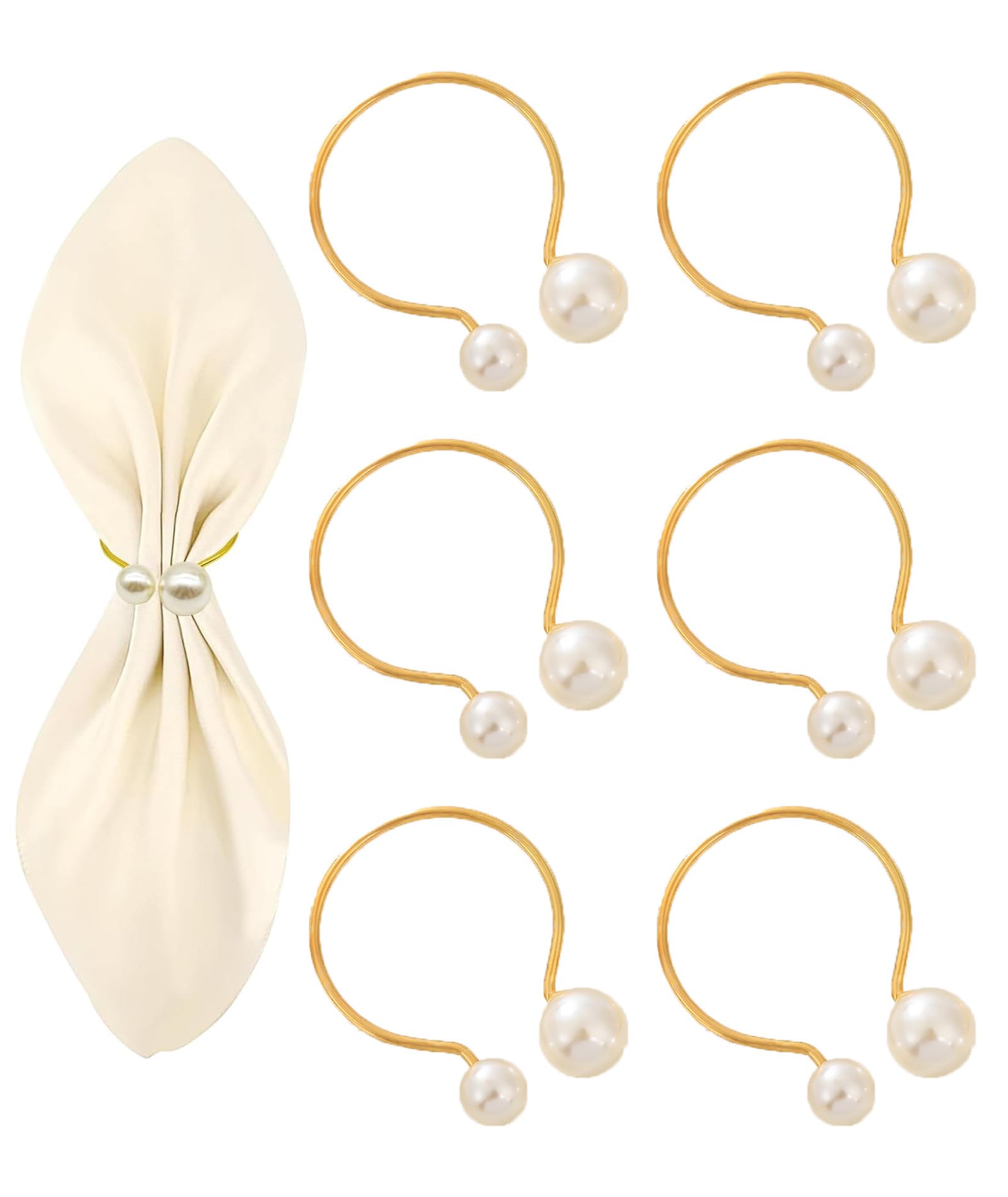 6PCS Christmas Napkin Rings, Gold Pearl Napkin Rings Set, Elegant Dining Table Decor for Wedding, Party, and Festive Occasions, Napkin Holder for Cloth Napkins-image-35