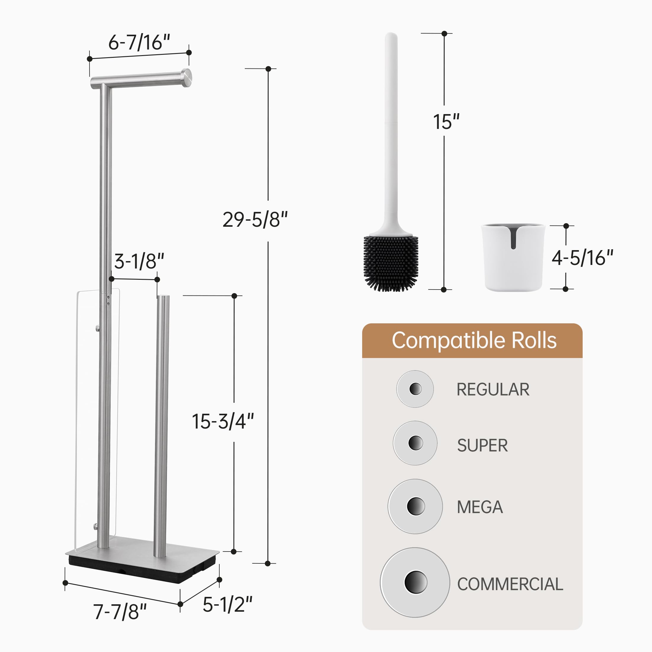 KES Portarrollos de Papel higiénico de pie con escobilla Desmontable, Soporte para Rollos de Papel higiénico de Acero Inoxidable Sus 304 Cepillado, BPH232-2