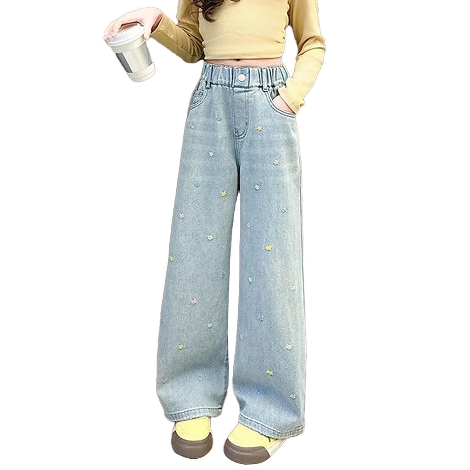 Pantalon de jogging baggy pour garçons et filles - Jean vieilli - Taille élastique - Baggy Denim - Pantalon large