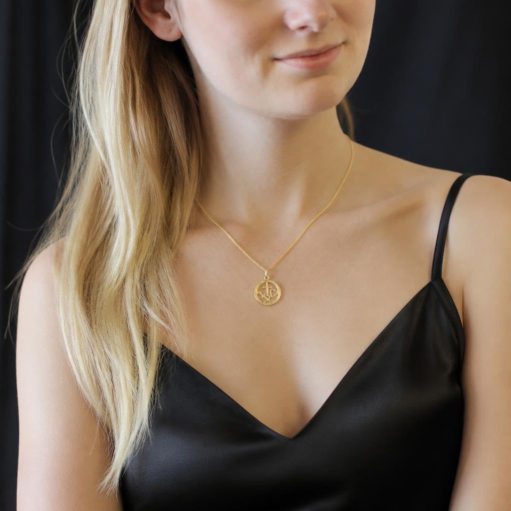 CLEVER SCHMUCK Glaube Liebe Hoffnung Kette Gold Ø 14 mm diamantiert + Panzerkette 45 cm STERLING 925 vergoldet im Luxus Etui