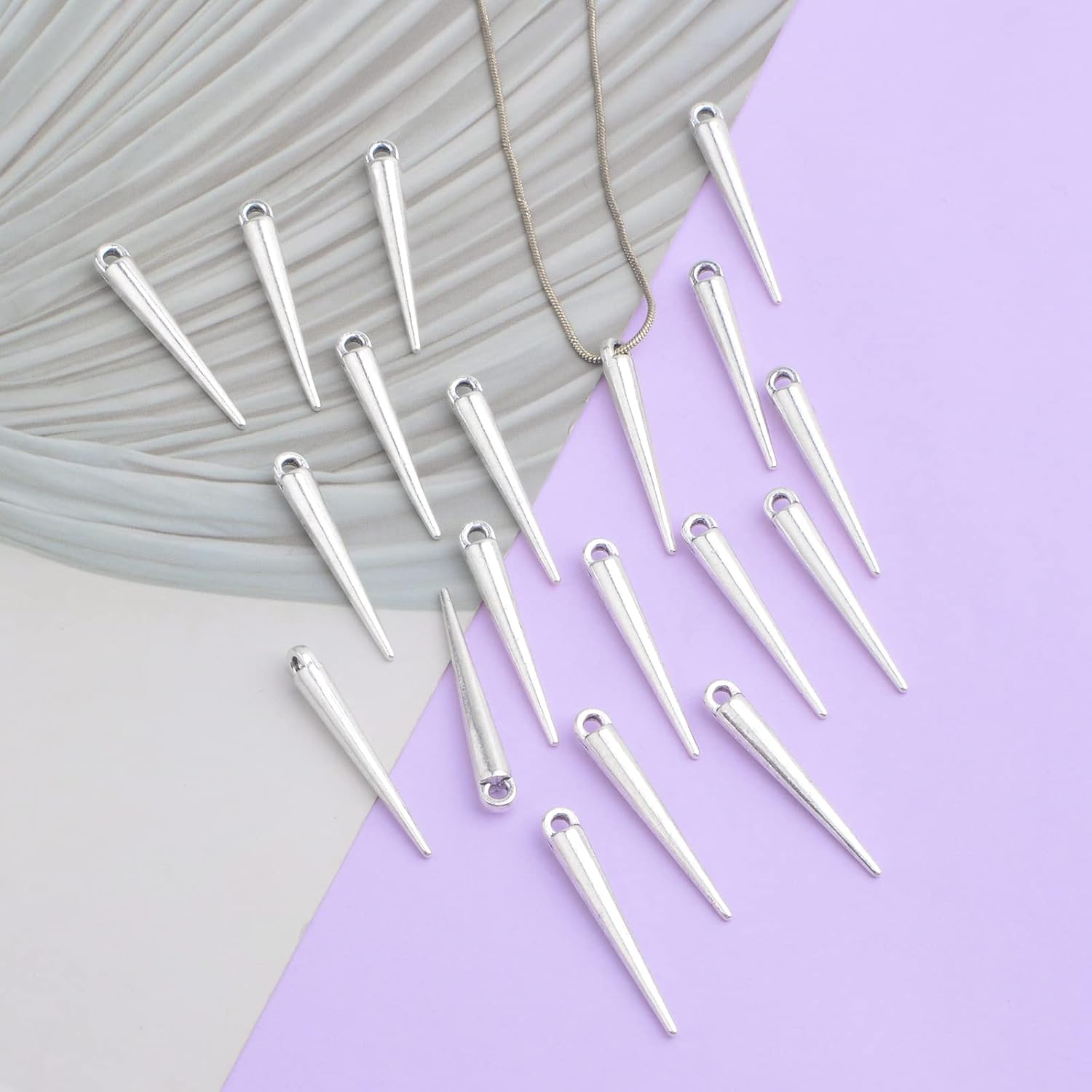 50pcs Antique Silver Spike Bead Pendants Tibetan Alloy Long Bullet Spike Charms Vintage Cone Shape Dangle Pendants for DIY Necklace Earrings Jewelry Making Supplies - Image 7