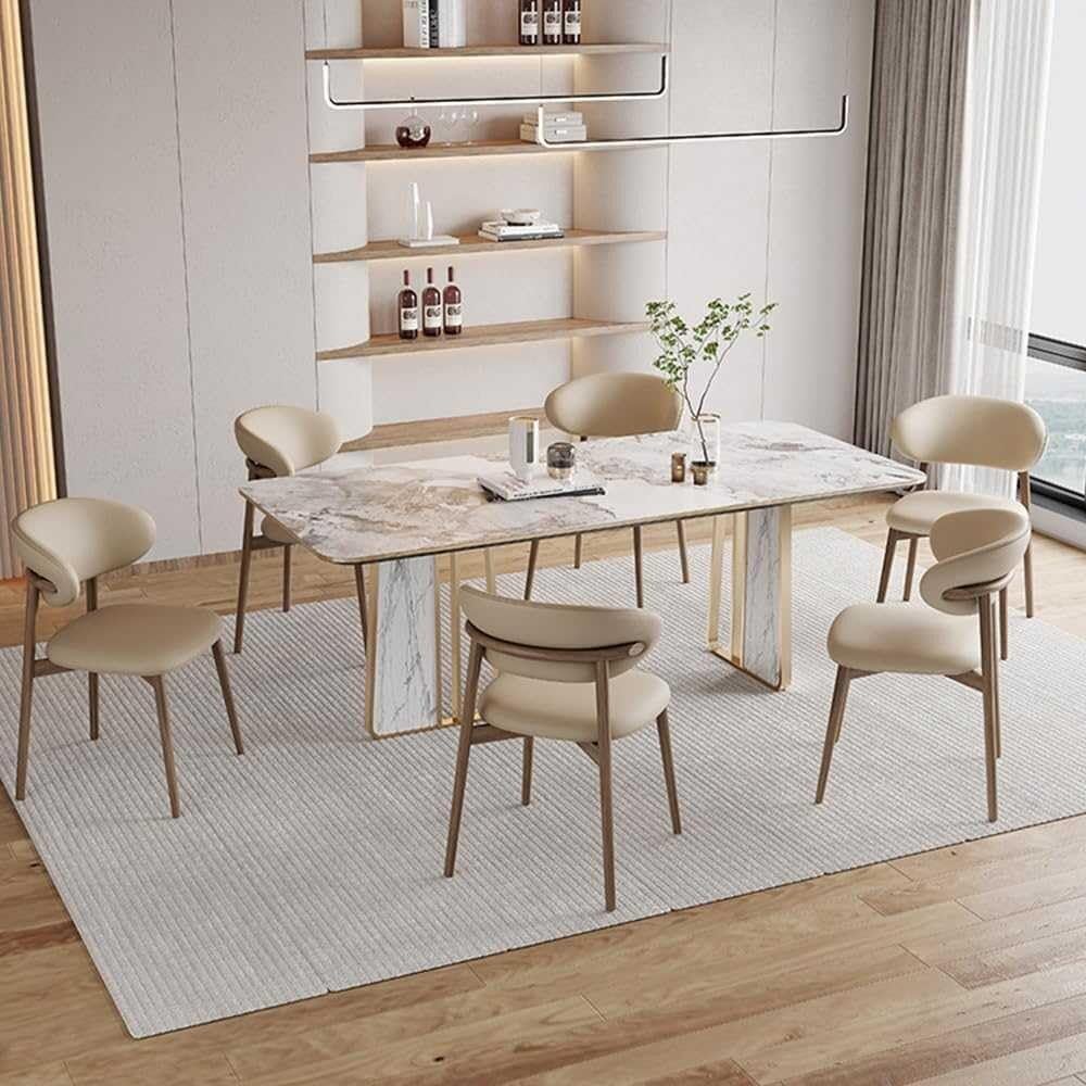 Zestaw 4 skandynawskich krzeseł z litego drewna, z wyściełanymi poduszkami, ergonomiczne, zakrzywione oparcie, nowoczesne, wygodne krzesła do czytania, do jadalni, kuchni, salonu (B4 szt.)