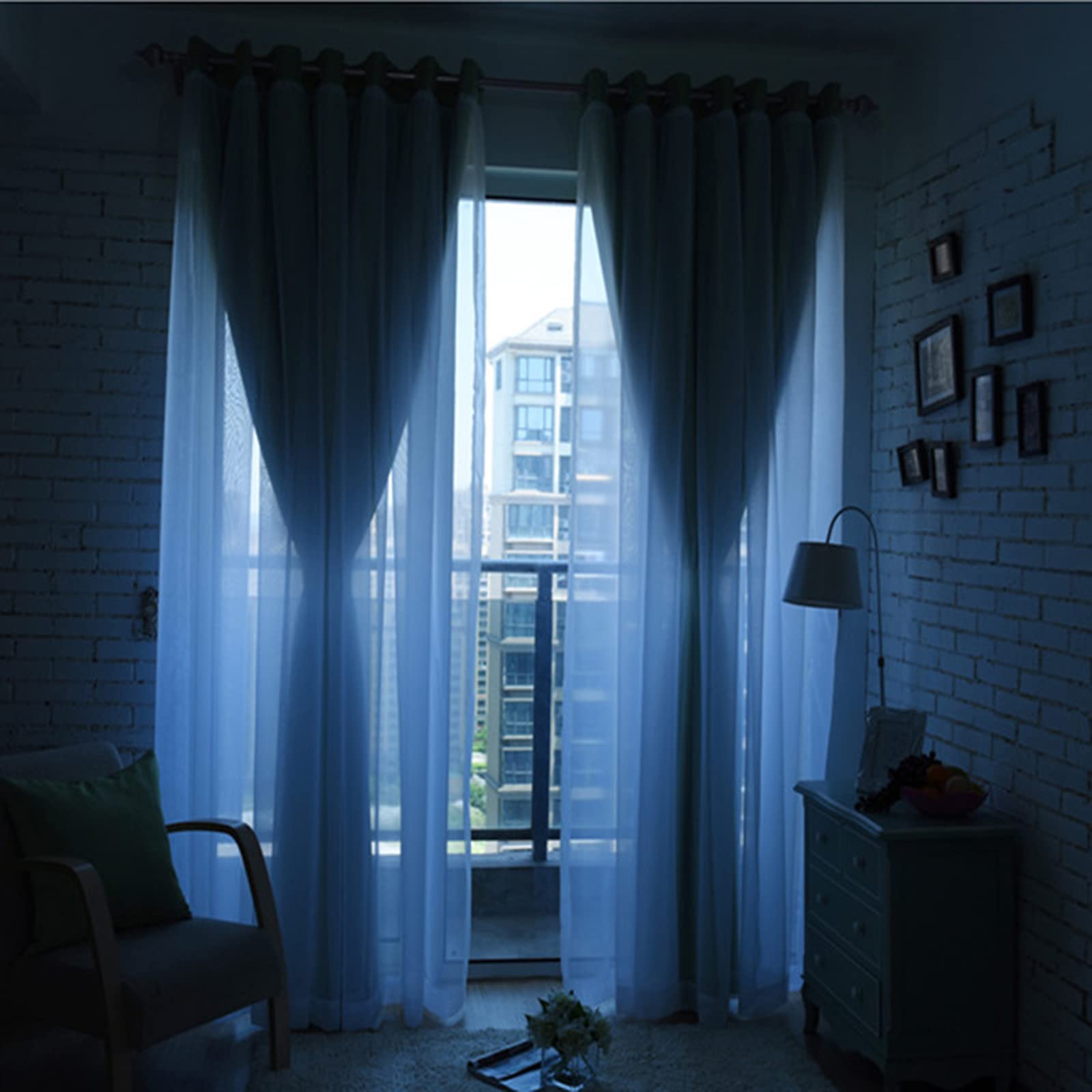 Juego de cortinas opacas de doble capa para ventana, cortinas superpuestas de tul y gasa transparente suave con ojales de aislamiento térmico para sala de estar y dormitorio de niñas, 1 pieza